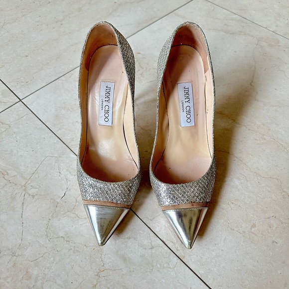 Jimmy Choo Silver Champagne Love 100 Pumps Heels 37.5 - Picture 2 of 12